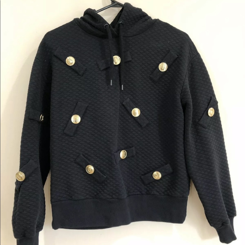 MOSCHINO Boutique Black Quilted Hoodie Buttons